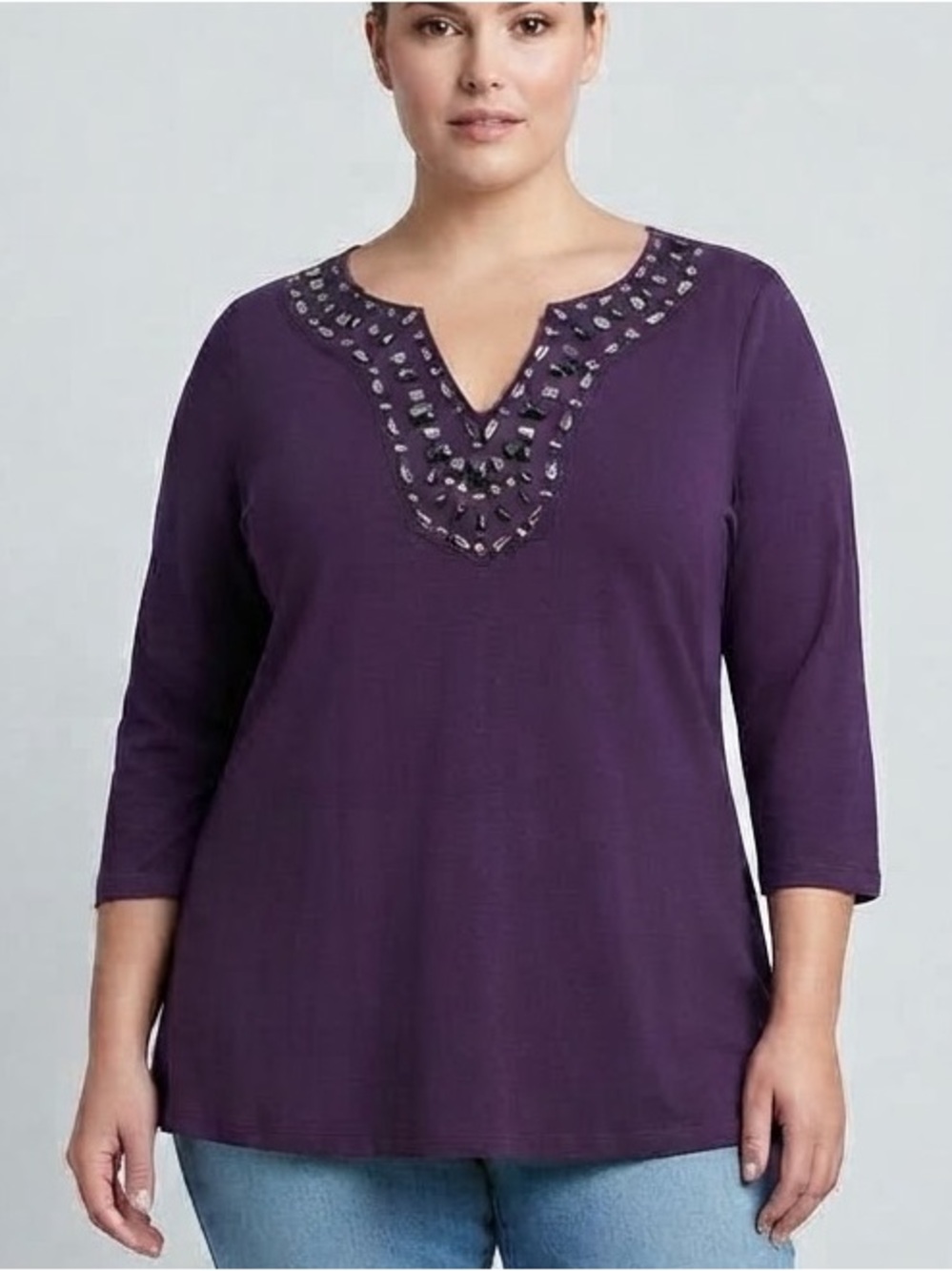 KAREN SCOTT Deep Purple 3/4 Sleeve Top